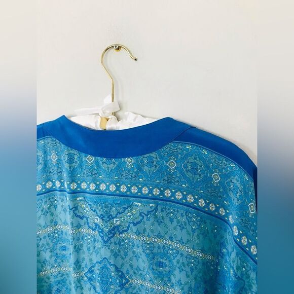 Coldwater Creek Silk bohemian Blue Printed Poncho Size large / XL - Picture 6 of 7